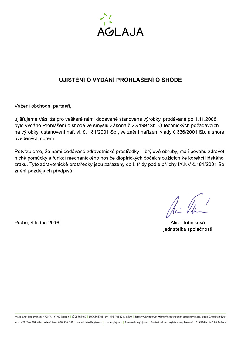 Ujištění o vydání prohlášení o shodě (CS/SK)